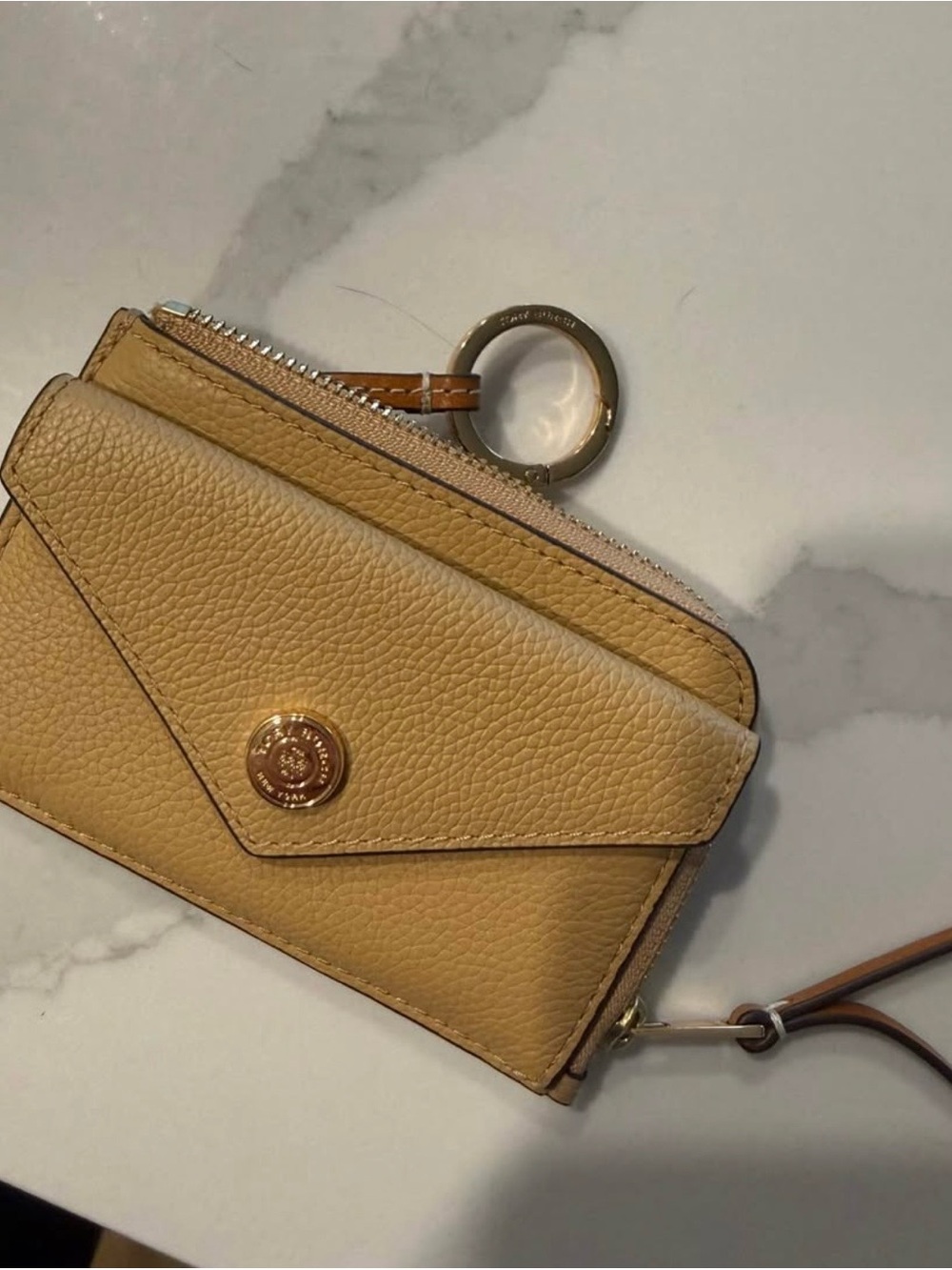 Tory Burch Pebbled Leather Envelope Wristlet in Tan